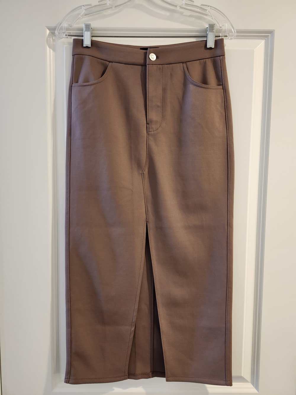 Hudson Deep Taupe Stretch Front Slit Midi Skirt S NWOT - Picture 2 of 6